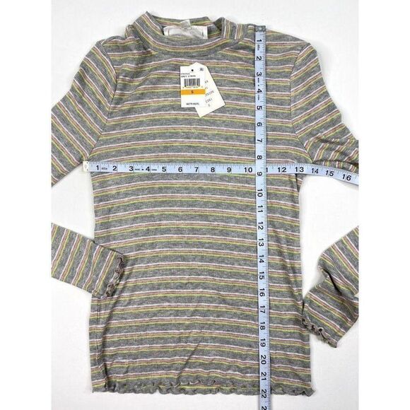 Juniors Shirt Top Small Gray Stripe Ribbed Mock - Picture 4 of 6